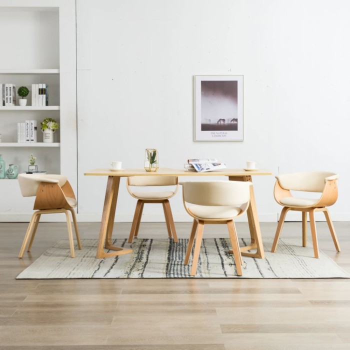 vidaXL Scaune de bucătărie, 4 buc, crem, lemn curbat &amp; piele ecologică 278731