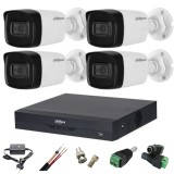 Sistem supraveghere video complet Dahua 4 camere 8MP 4K infrarosu 80m microfon, DVR 4 canale 4k audio si accesorii SafetyGuard Surveillance