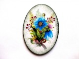 Magnet Frigider Lemn Handmade, Oval, 10x7cm, Flori Albastre, Roșu Burgund, Violet - Decorativ 40426