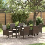 VidaXL Set de masă pentru grădină cu pernă 7 pcs Maro Rattan poli