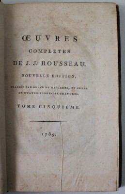 OEUVRES COMPLETES DE J.J. ROUSSEAU , TOME 5 : LETTRES ELEMENTAIRES SUR LA BOTANIQUE ( TOME PREMIER ) , 1789 foto