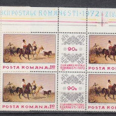 ROMANIA 1972 LP 812 ZIUA MARCII POSTALE ROMANESTI BLOC DE 4 TIMBRE MNH