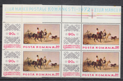 ROMANIA 1972 LP 812 ZIUA MARCII POSTALE ROMANESTI BLOC DE 4 TIMBRE MNH foto