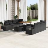 Set de canapea de grădină vidaXL cu 11 piese și perne Negru Rattan sintetic Acacia