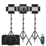 Cumpara ieftin Kit 3 Panouri Bi color, GVM 680RS, 560 LED, trepiezi 200 cm inclusi, geanta transport si accesorii