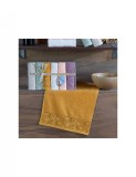 Set 6 prosoape mici de fata, bucatarie sau maini cu model cu frunzisoare