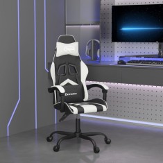 Scaun de gaming pivotant, negru și alb, piele ecologică foto