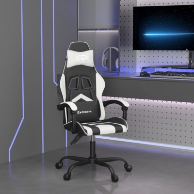 vidaXL Scaun de gaming pivotant, negru și alb, piele ecologică 349596 foto