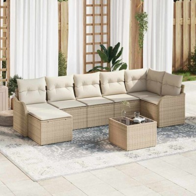 vidaXL Set de canapele pentru grădină cu pernă 8 pcs Bej Rattan poli foto