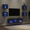 VidaXL Unități de perete TV cu LED-uri, 7 piese, negru, lemn prelucrat