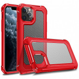 Husa Plastic - TPU OEM Carbon Tough Armor pentru Apple iPhone 11 Pro Max, Rosie Transparenta
