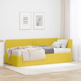 vidaXL Cadru de pat colțar cu saltea cu headboard 2 pcs Galben Catifea 3393814