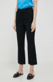 Sisley pantaloni femei, culoarea negru, drept, high waist