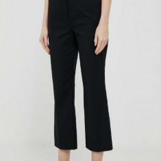 Sisley pantaloni femei, culoarea negru, drept, high waist