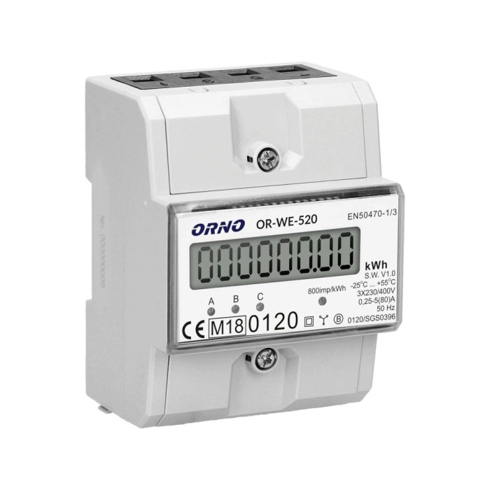 Aproape nou: Contor trifazic ORNO OR-WE-520, 80A, certificare MID, 3 faze, 230V, cl