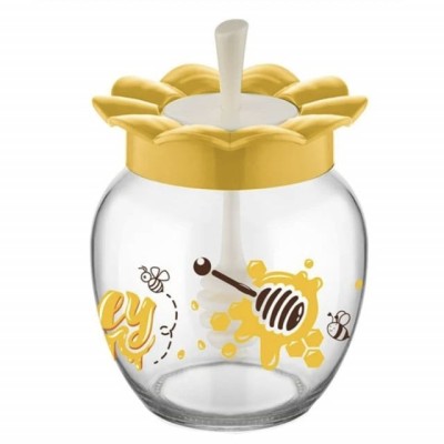 Borcan din sticla Pufo Honey cu capac si lingura pentru colectare miere, 370 ml foto