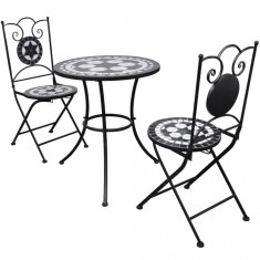Set mobilier gradina bistro, 60 cm, mozaic, 2 scaune, negru/alb foto