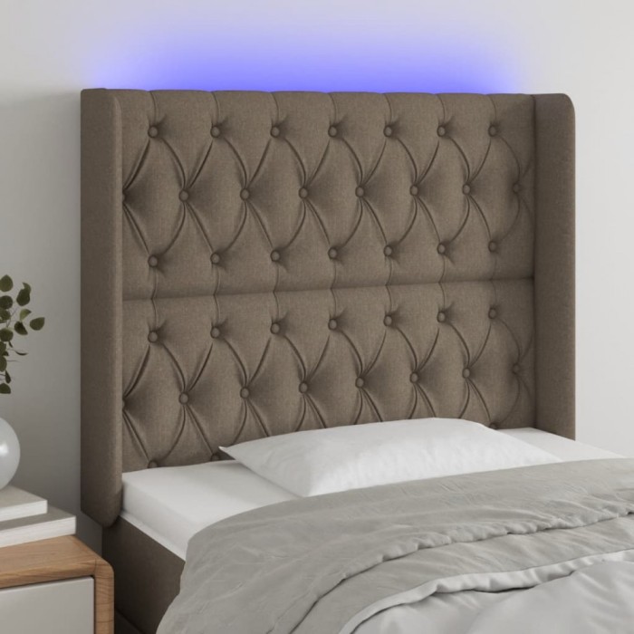 vidaXL Tăblie de pat cu LED, gri taupe, 103x16x118/128 cm, textil 3124378