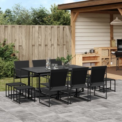vidaXL Set mobilier de grădină, 11 piese, negru, textilenă 3295129 foto