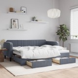 vidaXL Pat de zi cu extensie și sertare gri &icirc;nchis 90x200 cm catifea