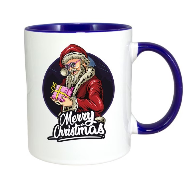 Cana maner albastru personalizata Merry Christmas, INOVATIX&reg;. 330ml