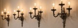 Superb set de 4 aplice cu 3 brațe fiecare din bronz masiv in stilul Rococo