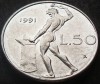 Moneda 50 LIRE - ITALIA, anul 1991 *cod 891 B = MODEL MIC, Europa