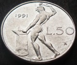 Moneda 50 LIRE - ITALIA, anul 1991 *cod 891 B = MODEL MIC, Europa