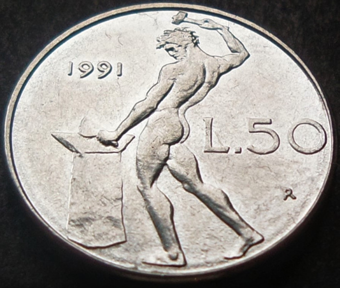 Moneda 50 LIRE - ITALIA, anul 1991 *cod 891 B = MODEL MIC