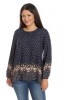 Bluza dama Vascoza Eranthe, bleumarin, imprimeu floral, bordura. Marime XL
