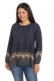 Bluza Dama din Vascoza cu bordura, bleumarin si imprimeu floral - L
