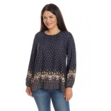 Bluza Dama din Vascoza cu bordura, bleumarin si imprimeu floral - L
