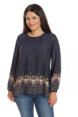 Bluza Dama din Vascoza cu bordura, bleumarin si imprimeu floral - L