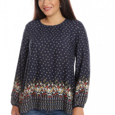 Bluza Dama din Vascoza cu bordura, bleumarin si imprimeu floral - M