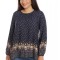 Bluza Dama din Vascoza cu bordura, bleumarin si imprimeu floral - L