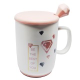 Cana cu capac din ceramica si lingurita Pufo Best of You pentru cafea sau ceai, 350 ml