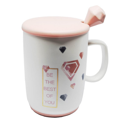 Cana cu capac din ceramica si lingurita Pufo Best of You pentru cafea sau ceai, 350 ml foto