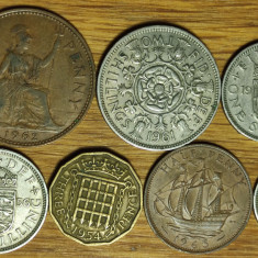 Anglia / Marea Britanie -set complet pre-decimal- 7 monede diferite - Elisabeta!