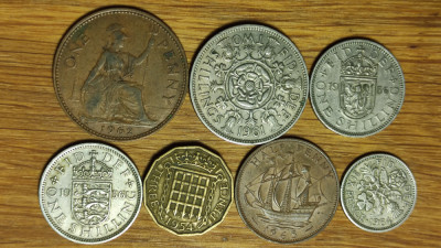 Anglia / Marea Britanie -set complet pre-decimal- 7 monede diferite - Elisabeta! foto