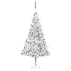 vidaXL Brad Crăciun pre-iluminat cu set globuri, argintiu, 240 cm, PET 3077698