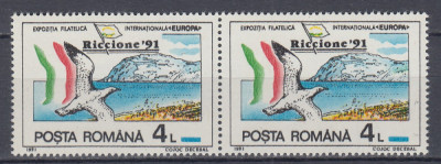 ROMANIA 1991 LP 1256 TARGUL FILATELIC INTERNATIONAL RICCIONE PERECHE MNH foto