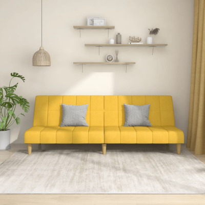 vidaXL Canapea extensibilă cu 2 locuri, galben, material textil foto
