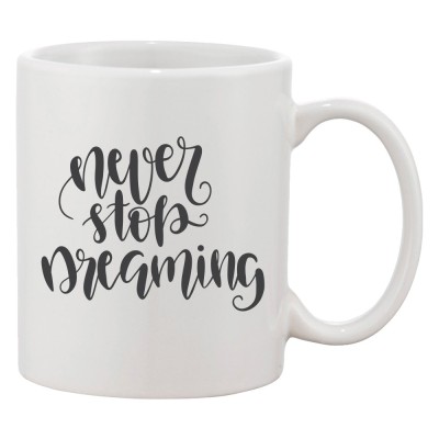 Cana alba personalizata &amp;#039;Never stop dreaming&amp;#039;, INOVATIX&amp;reg;. 330ml foto