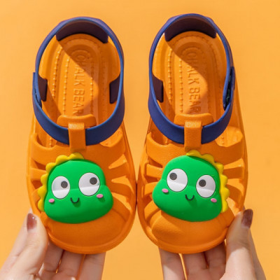 Papuci portocalii tip sandaluta din cauciuc pentru copii - Dino (Marime foto