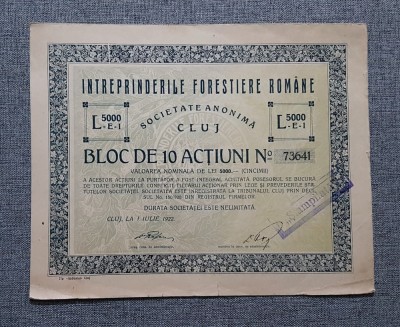 Actiune 1922 Intrep. forestiere romane din Cluj , titlu 10 actiuni foto