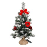 Brad de Crăciun de Masă, 20 LED-uri, Ramuri &Icirc;nzăpezite, Globuri Roșii, Bază In, 50 cm