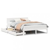 Cumpara ieftin Cadru de pat cu sertare, alb, 150x200 cm, lemn masiv pin