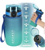 Sticla de Apa Sport 600 ml Albastru Verde cu Pai si Marcaje Motivationale