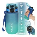 Sticla de Apa Sport 600 ml Albastru Verde cu Pai si Marcaje Motivationale
