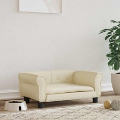 vidaXL Pat de c&acirc;ini, crem, 70x45x30 cm, piele ecologică